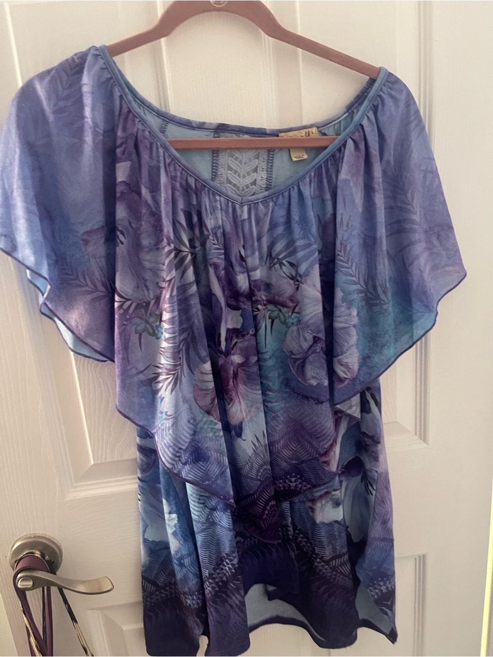 ONE WORLD Blue Purple Floral Tunic Top Large